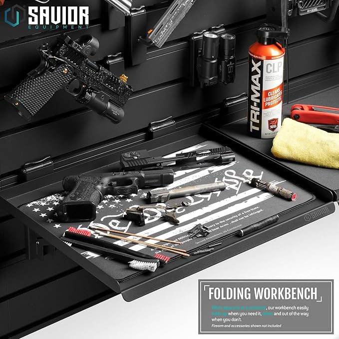 Savior Equipment Wall Rack System Heavy-Duty Steel Folding Table Workbench Shelf Collapsible Wall Mount Hanger, Modular Firearms Gun Wall Gear Accessories Organizer