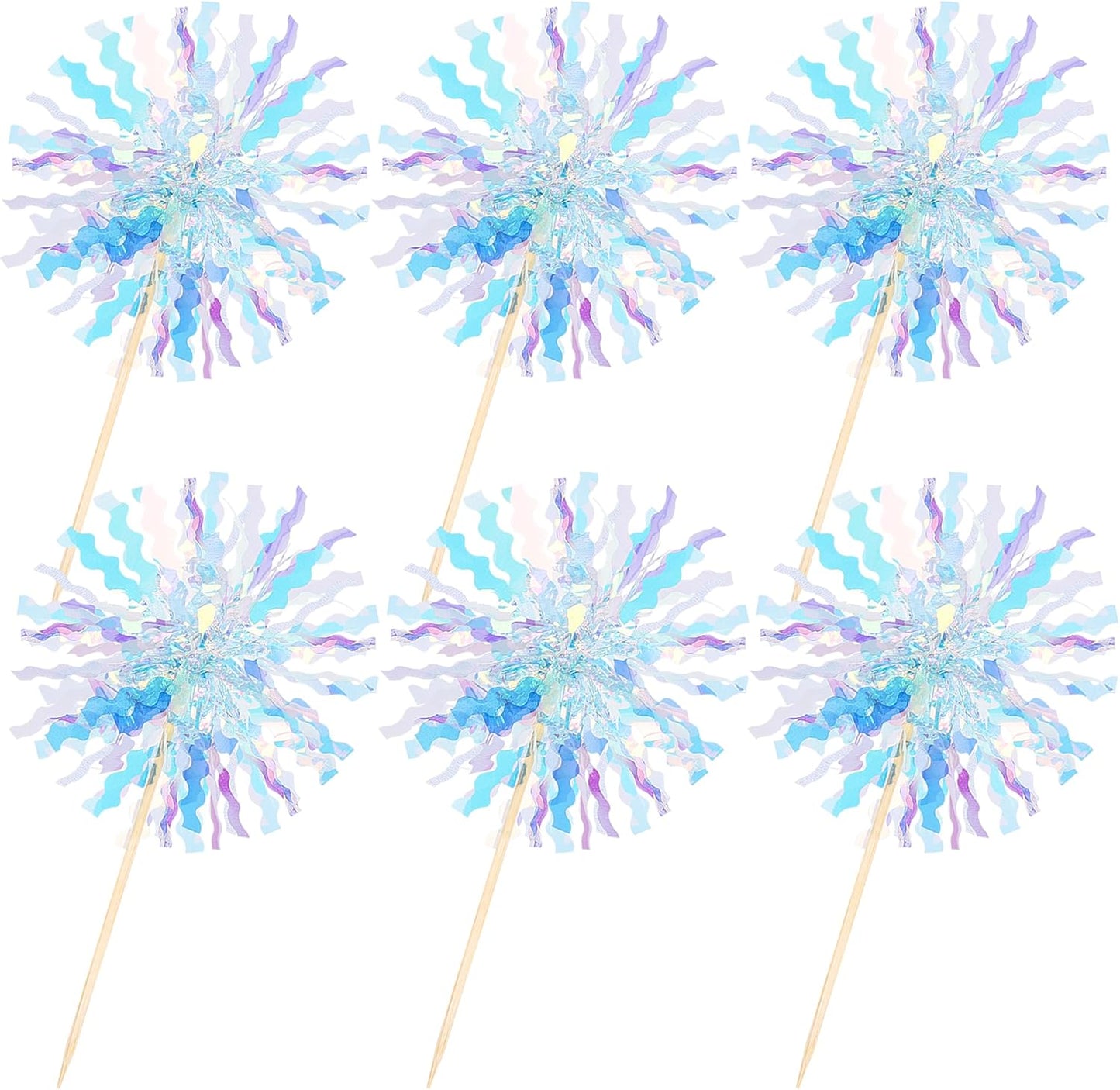 30 PCS Foil Firework Cupcake Toppers Sparkle Tinsel Cupcake Picks Happy Birthday Cake Toppers Drink Stirrers Cocktail Food Fruit Toothpicks for Baby Shower Wedding Party Decorations Supplies Blue