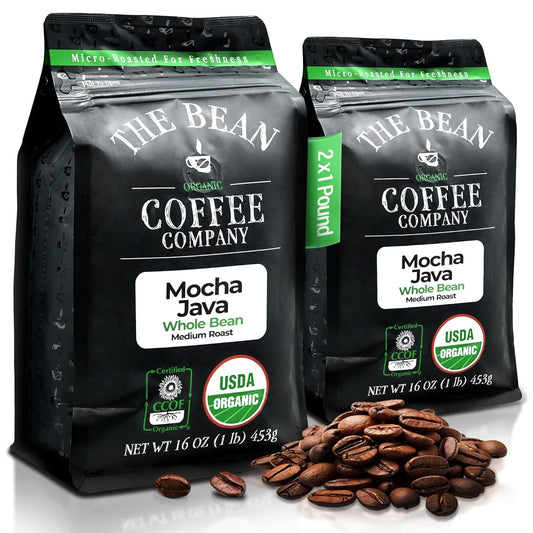 The Bean Organic Coffee Company Mocha Java, Medium Roast, Whole Bean Coffee, 16-Ounce Bags (Pack of 2)