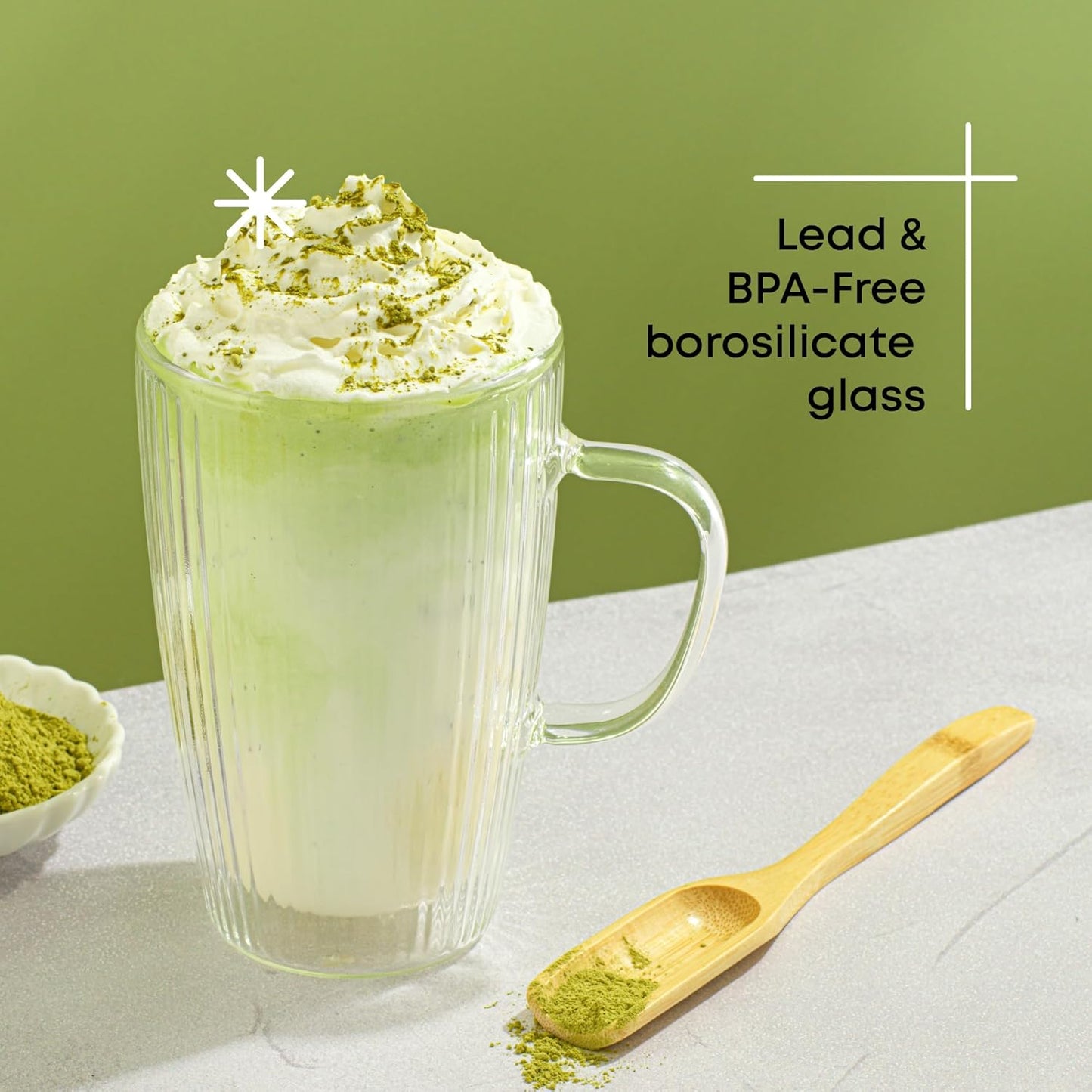 JoyJolt Fluted Glass Coffee Mugs - Double Insulated, 15oz Large Set of 2, Thermal Glass Coffee Mugs