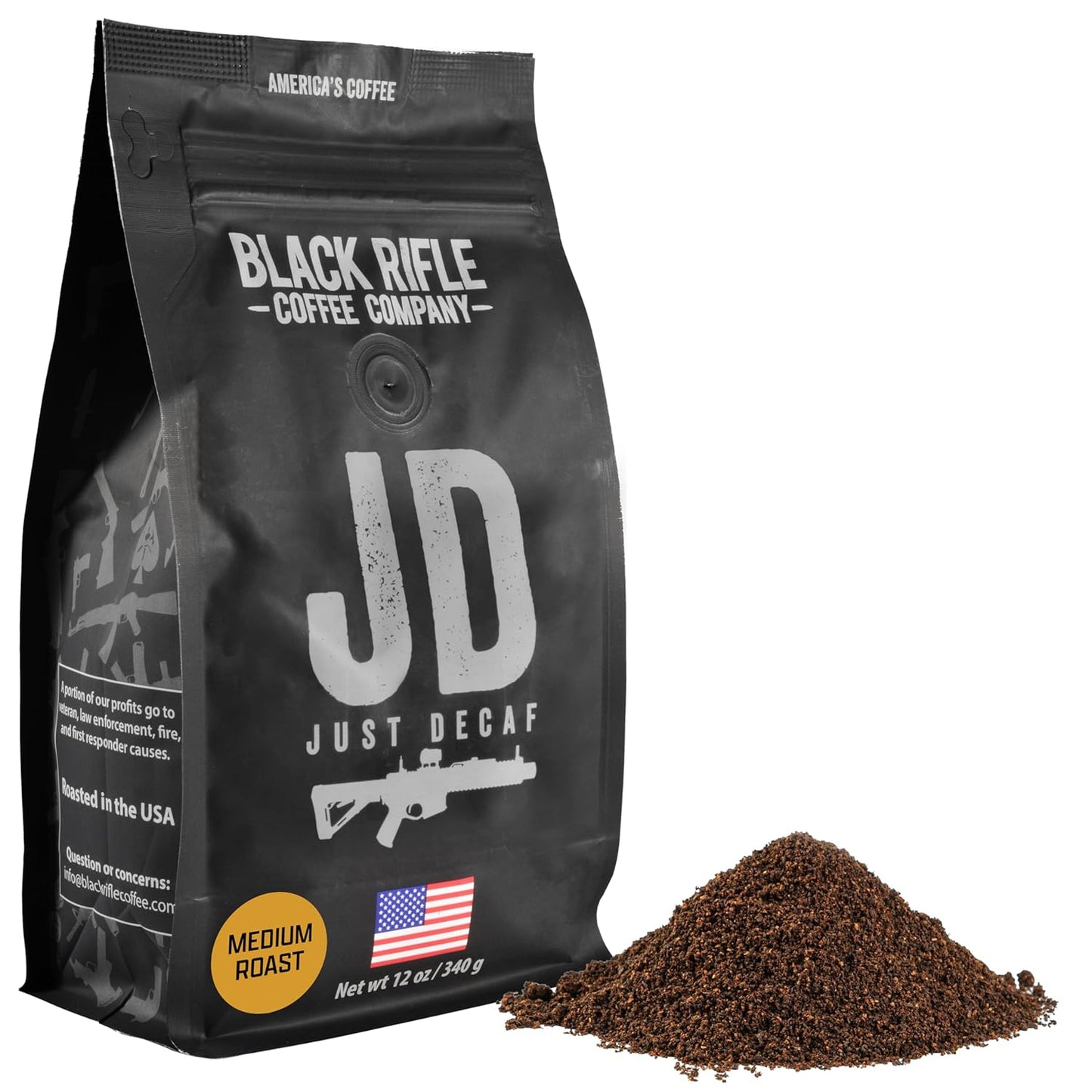 Black Rifle Coffee Company Ground Coffee Medium Roast - Roasted Blend Made from Pure Arabica Beans - Colombian & Brazilian Beans - Veteran Founded & American Made (Just Decaf, 12oz Bag)