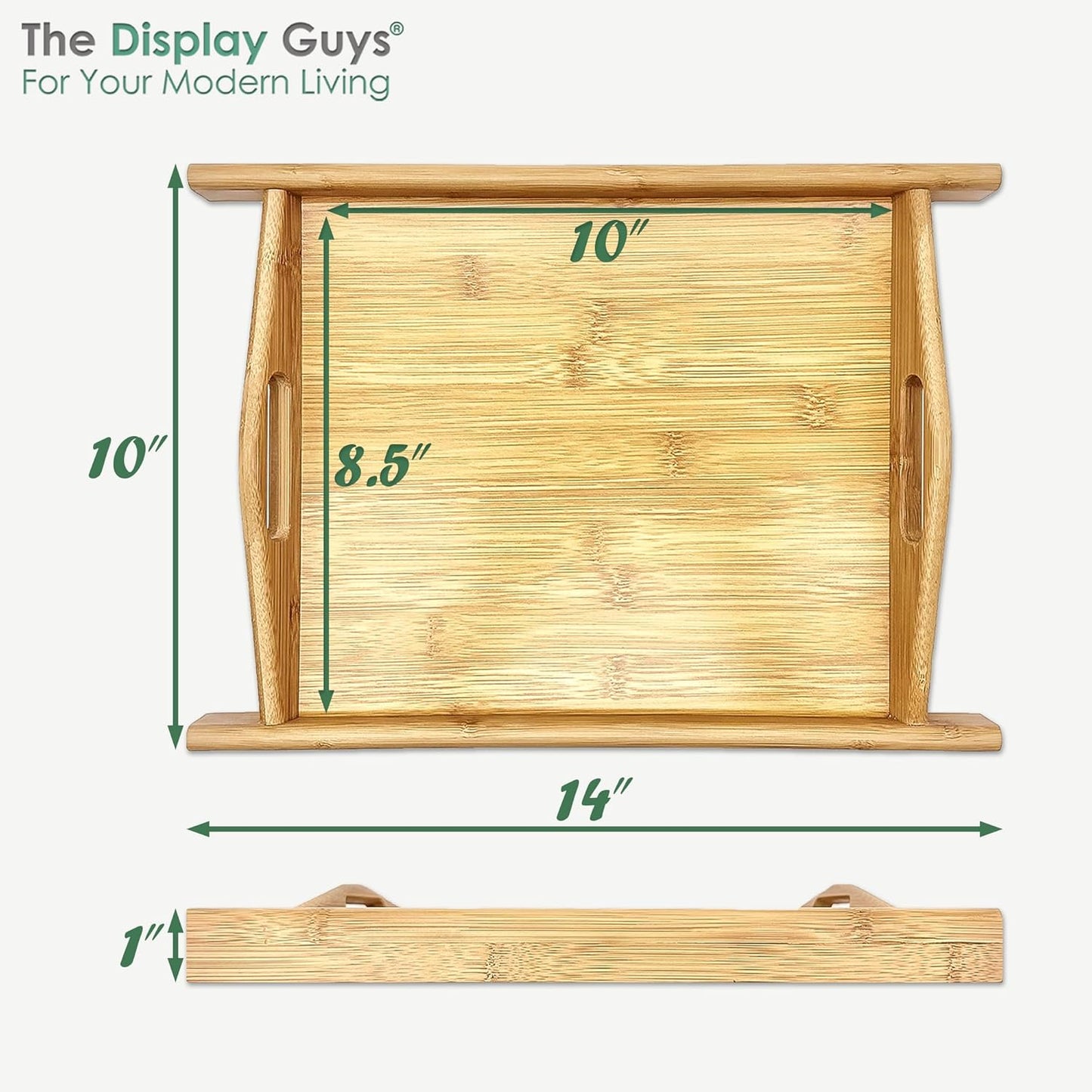 Natural Bamboo Serving Tray w/Handles (Large) - Decorative Platter for Food, Breakfast, Wooden Coffee Table, Ottoman, Couch, Picnic by The Display Guys