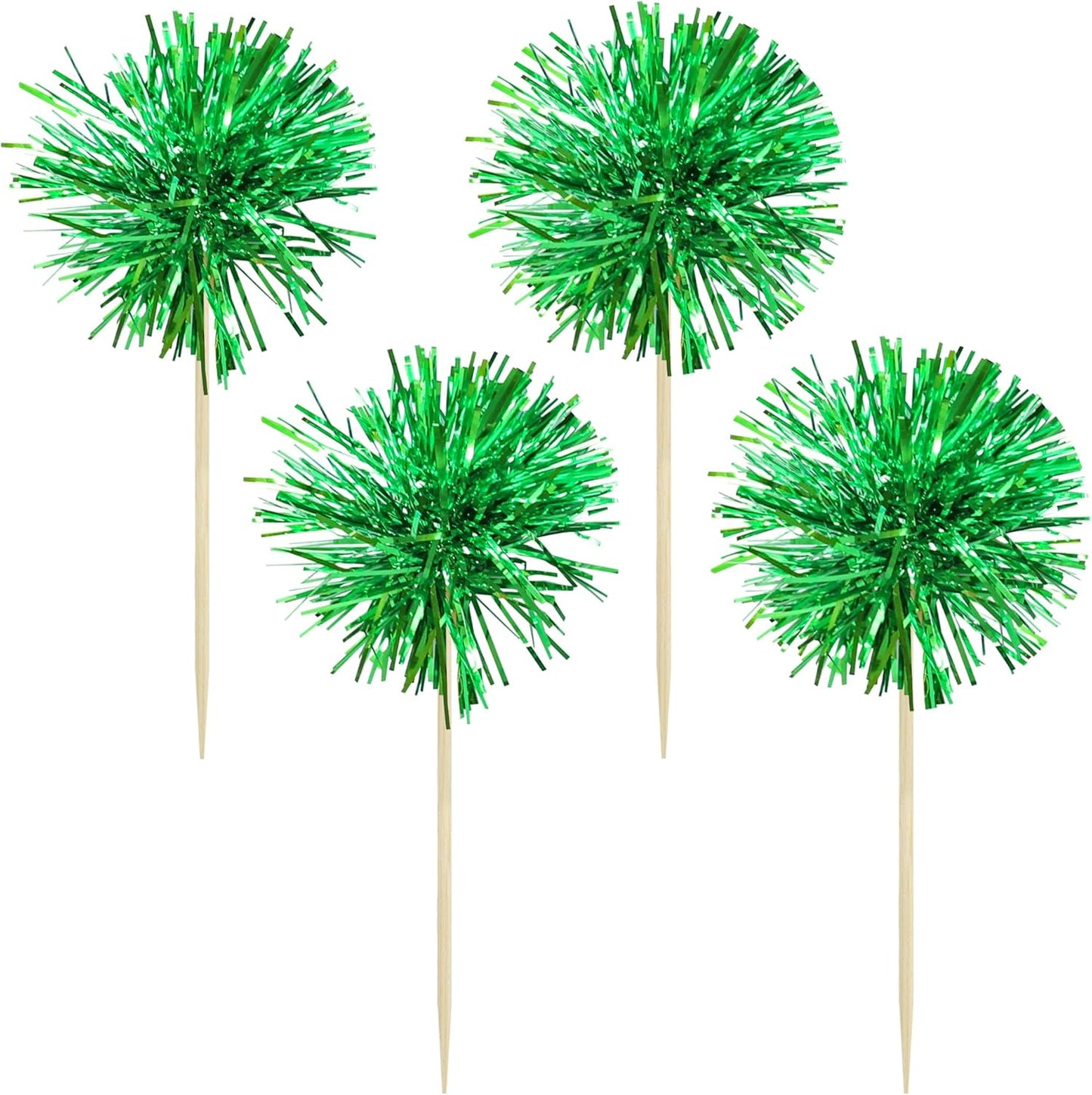 Gyufise 30Pcs Foil Firework Cupcake Toppers Sparkle Tinsel Cake Toppers Tinsel Drink Cake Decoration Cocktail Picks for Birthday Wedding Graduation Party Supplies Dark Green