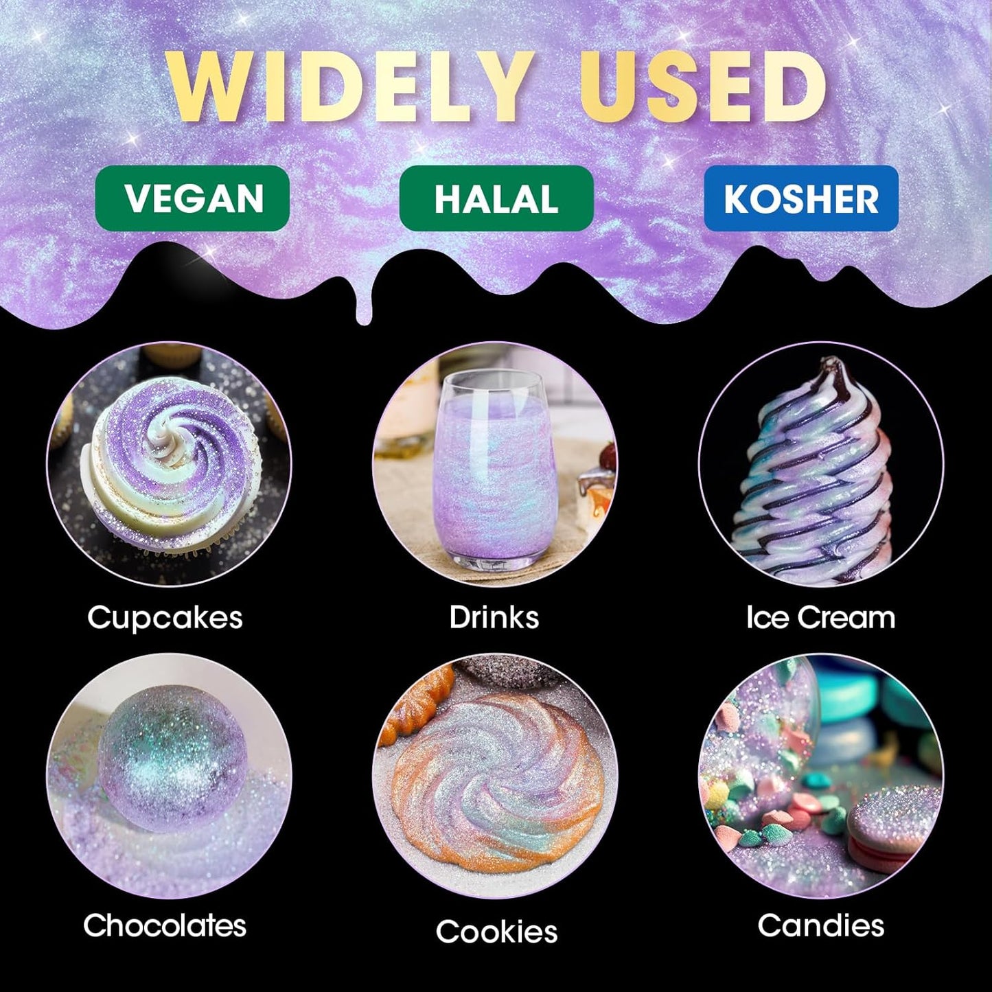 NiHome 0.18oz/5g Edible Food-Grade Glimmer Powder Glitter Luster Dust Metallic Food Decorating Sprinkle Dust for Drink Wine Beverage Cake Candy Dessert Bakery Restaurant Vegan (Iridescent Purple)