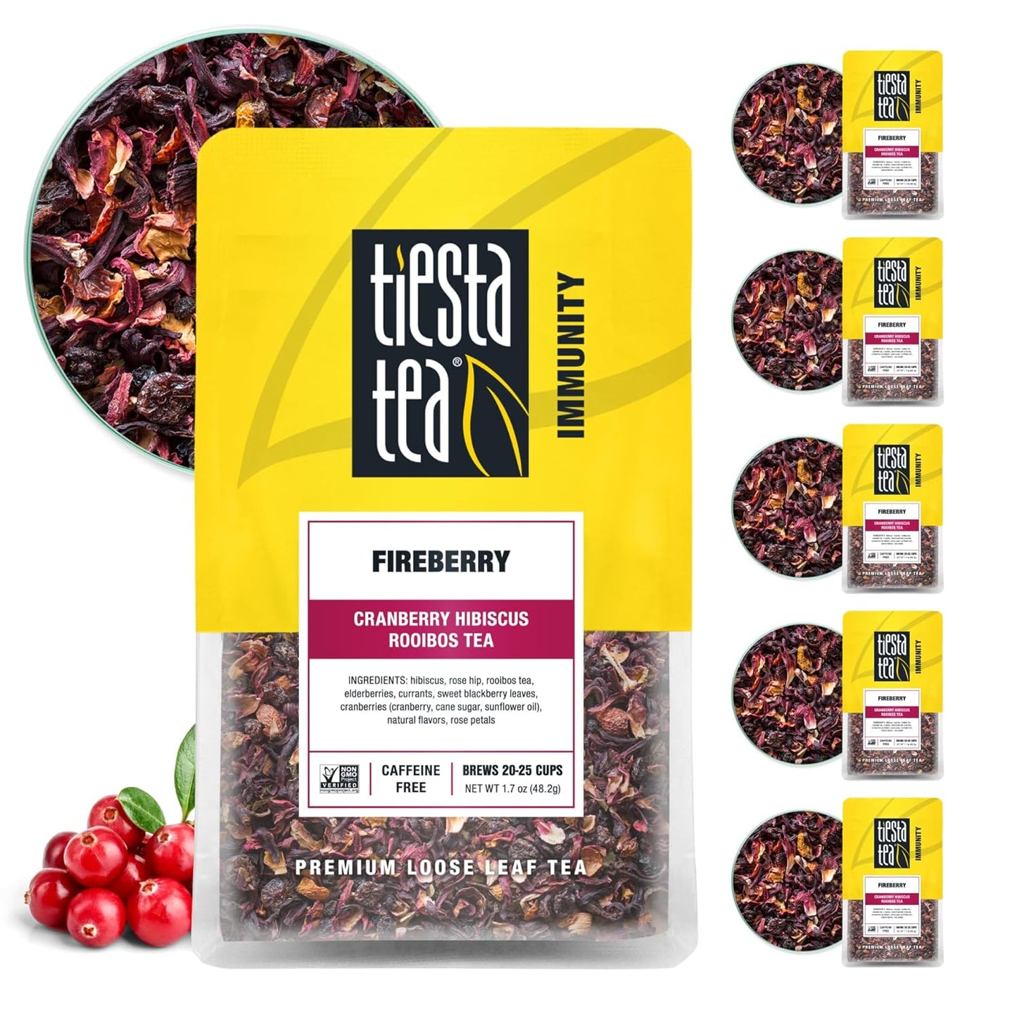 Tiesta Tea - Fireberry, Loose Leaf, Cranberry Hibiscus Rooibos Tea, Premium Non-Caffeinated Rooibos Blend, Make Hot or Iced & Brews Up to 25 Cups, 1.7oz Resealable Pouch, Pack of 6