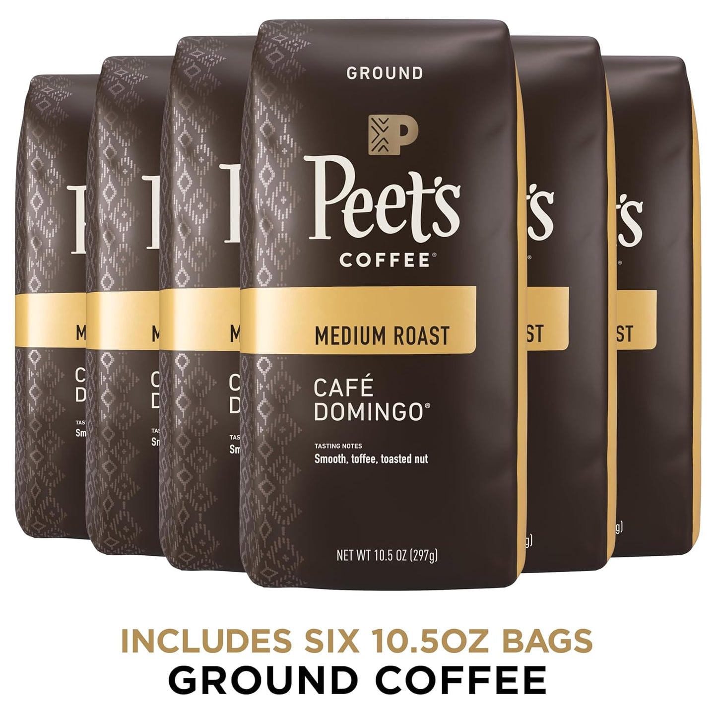 Peet's Coffee, Medium Roast Ground Coffee - Café Domingo 63 Ounces (6 Bags of 10.5 Ounces)
