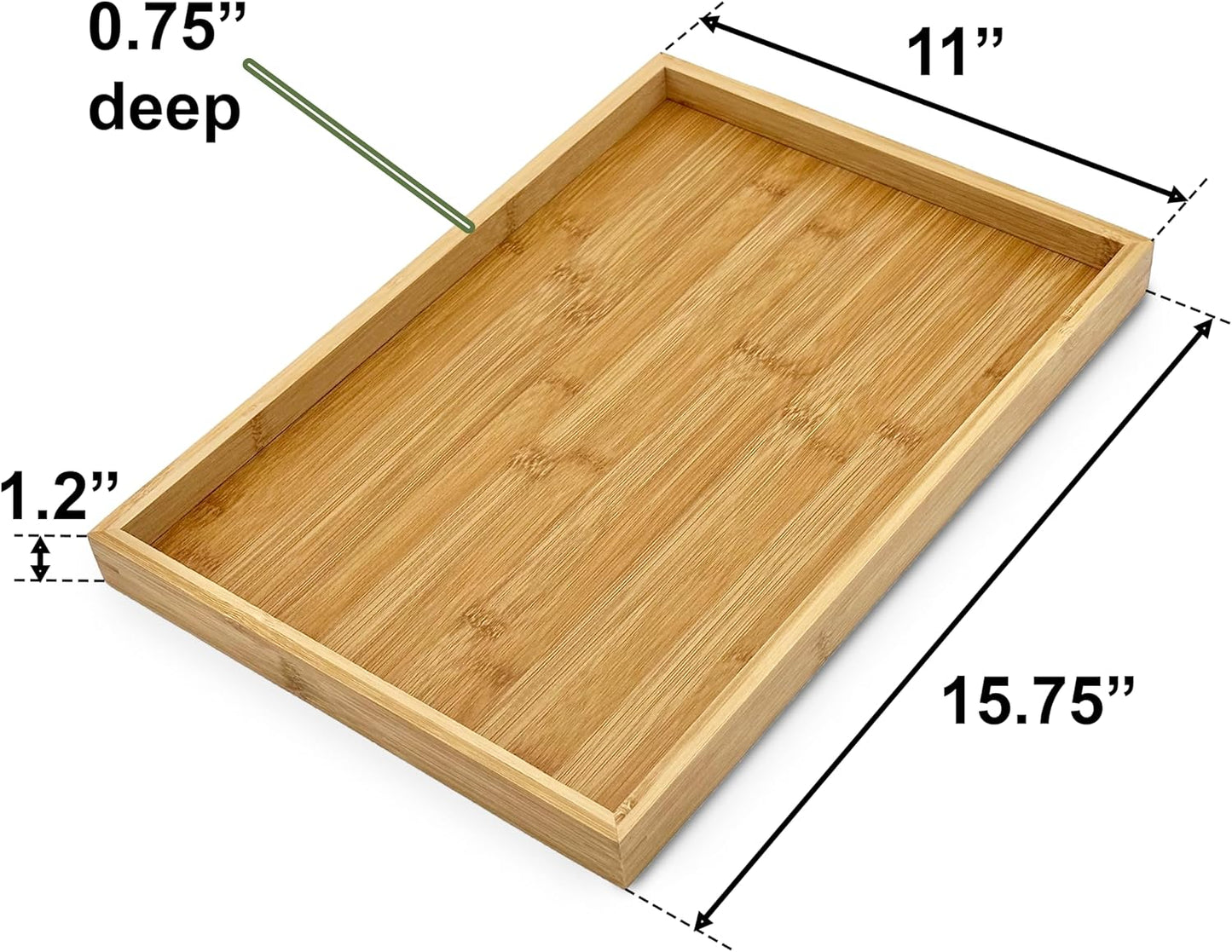 Bam & Boo (2-Pack) Natural Bamboo Rectangle Serving & Vanity Tray - for Kitchen, Bathroom, Countertop, Coffee Table (15.75" x 11" x 1.2")