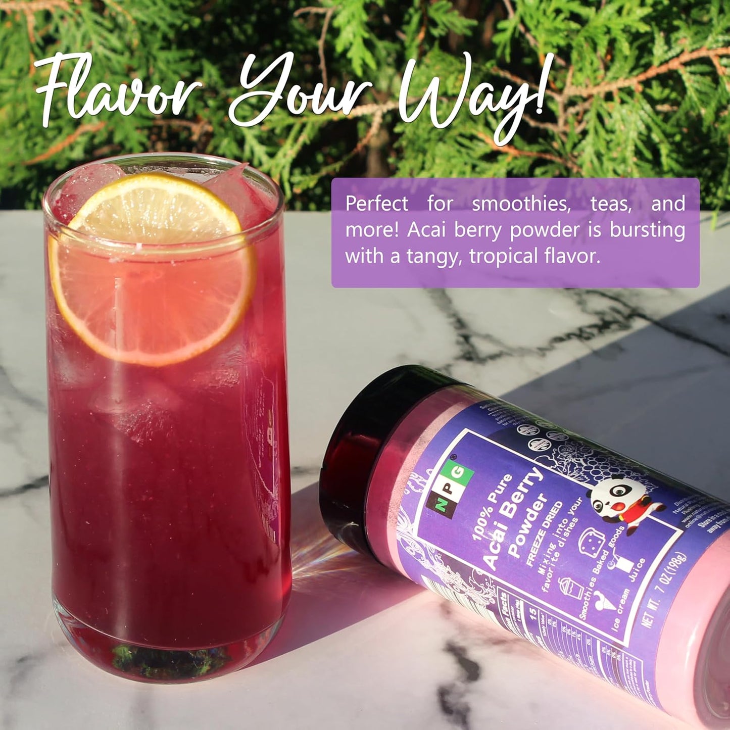 NPG Freeze-Dried Acai Berry Powder 7 Oz, Seedless Superfood with a Fine Powder Texture for Smoothies, Drinks, and Natural Food Coloring, Non-GMO, No Added Sugar, No Preservativesthi