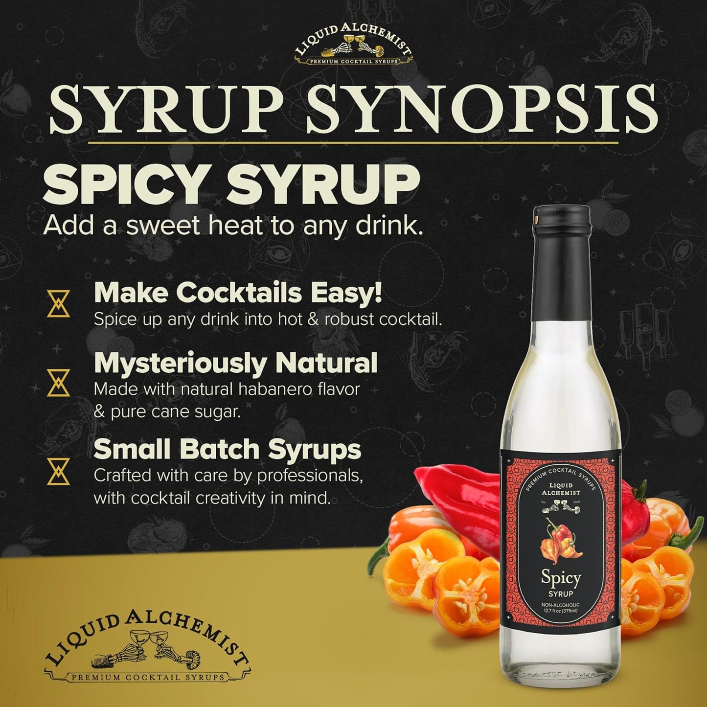Liquid Alchemist Spicy Habanero Infused Simple Syrup for Cocktails – Real Ingredients Make our Habanero Syrup a Great Spicy Margarita Mix & Paloma Picante - Vegan, Non-GMO Sweet Heat Drink Mix (12 oz)