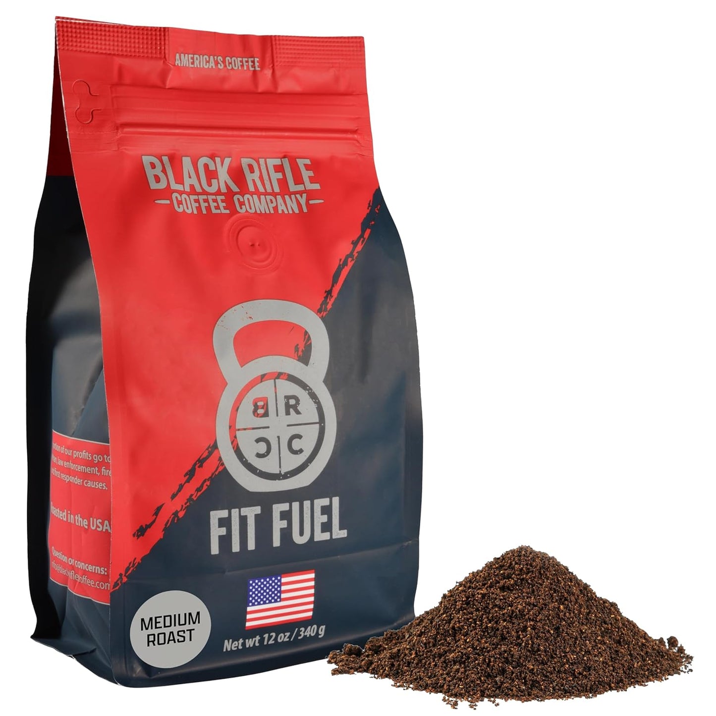 Black Rifle Coffee Company Ground Coffee Medium Roast - Roasted Blend Made from Pure Arabica Beans - Colombian & Brazilian Beans - Veteran Founded & American Made (Fit Fuel, 12oz Bag)