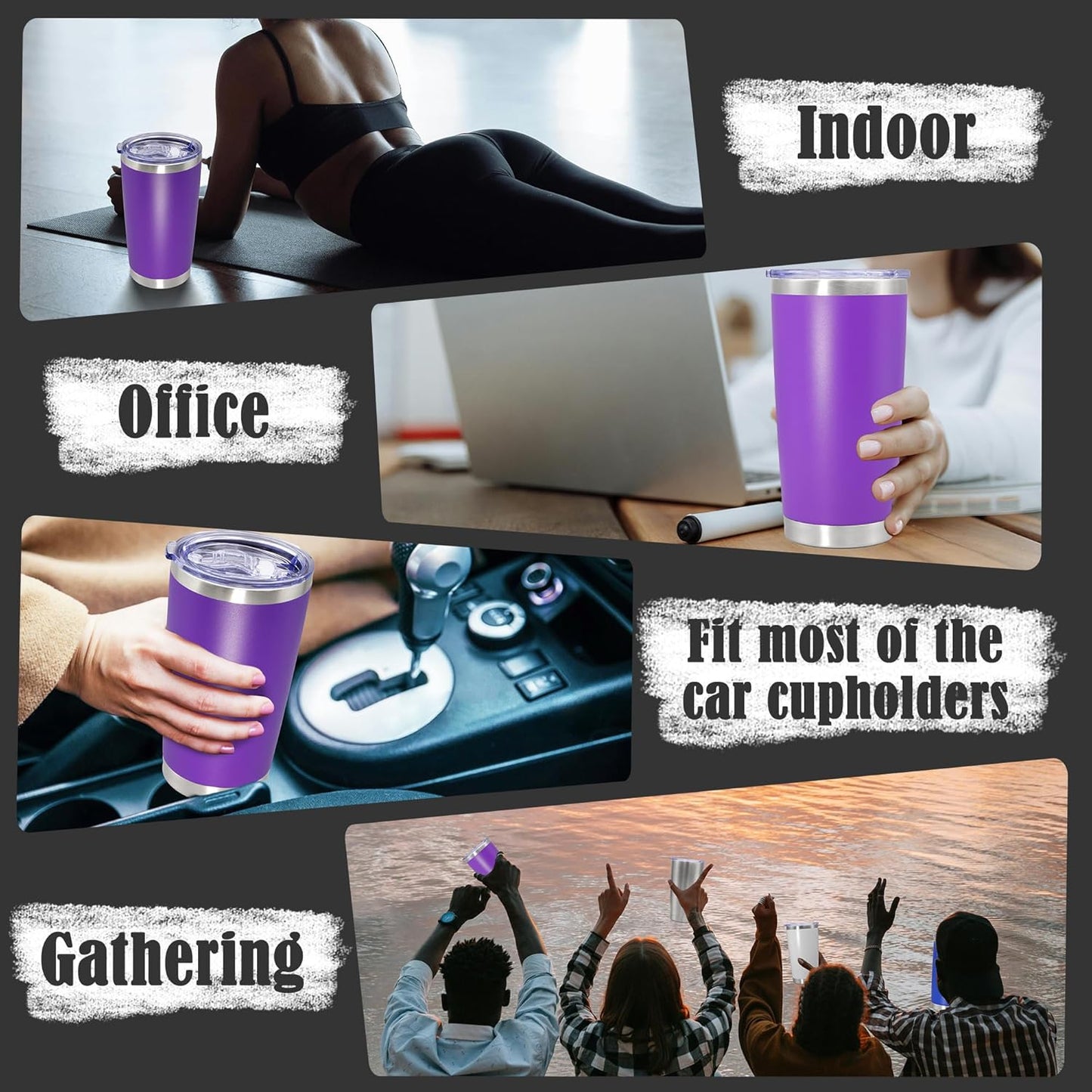 20 oz Tumbler Coffee Tavel Tumblers Bulk with Lid Stainless Steel Double Wall Vacuum Insulated Mug Powder Coated Cups fit Car Cupholder for Hot and Cold - Purple, 8Pack