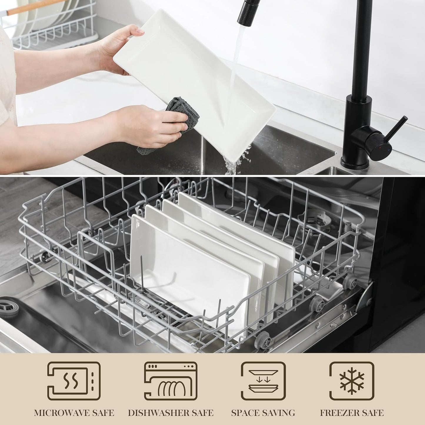 MALACASA Serving Platters Set of 4, Ceramic Serving Platters and Trays for Serving Food, Rectangular Serving Trays for Party, Large Serving Plates, Party Serving Trays and Platters - 12 Inch, White