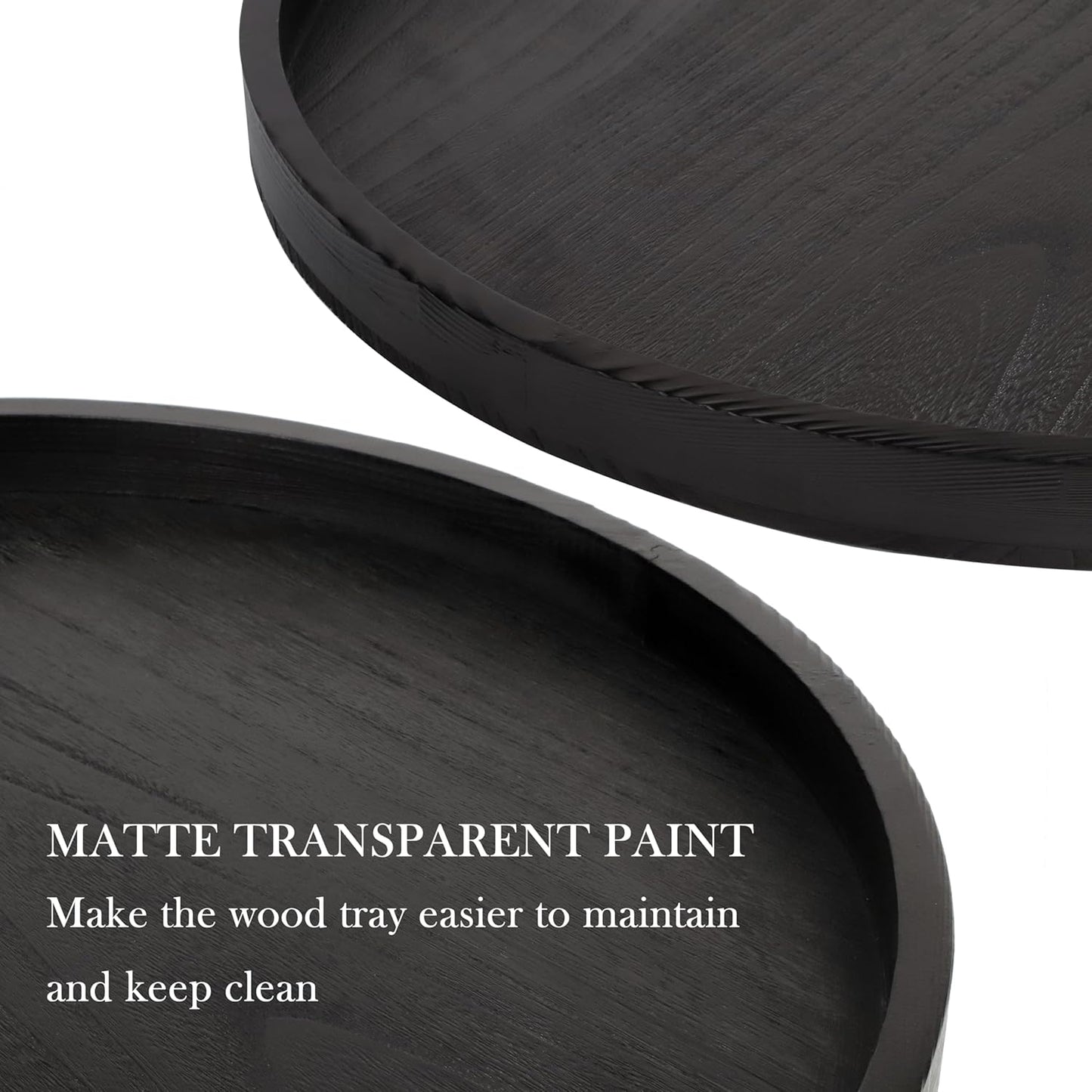 Round Ottoman Table Tray Round-24 - Rustic Wooden Serving Tray for Farmhouse Decorative Oversized Coffee Table Trays Living Room Kitchen Counter Breakfast Black