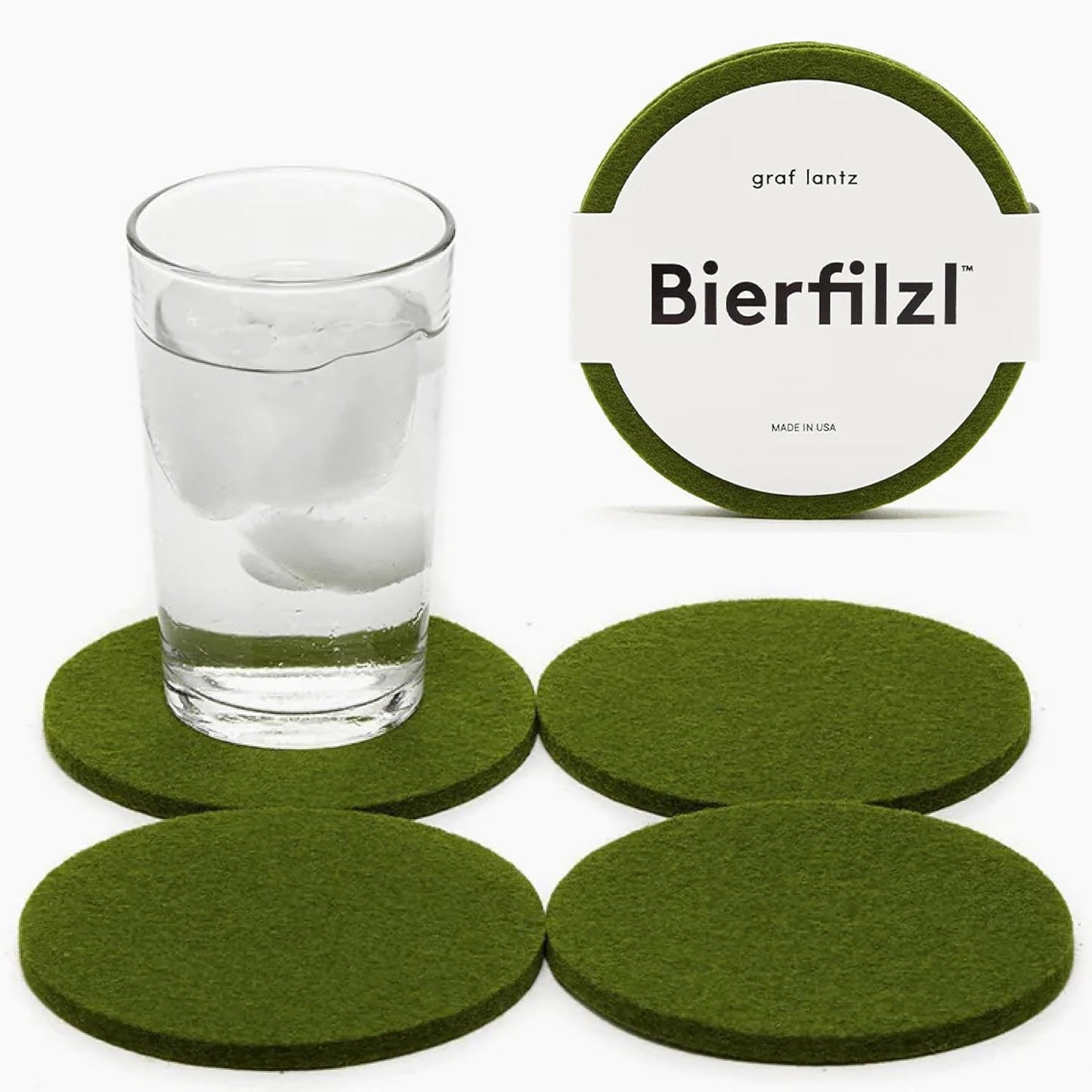 Graf Lantz - Bierfilzl Merino Wool Round Coasters Set of 4 - Loden Green (4" Circles) - Absorbs 30% of Weight - German Wool - Heat Resistant, Sustainable, & Reusable - Home Decor & Coffee Table Decor