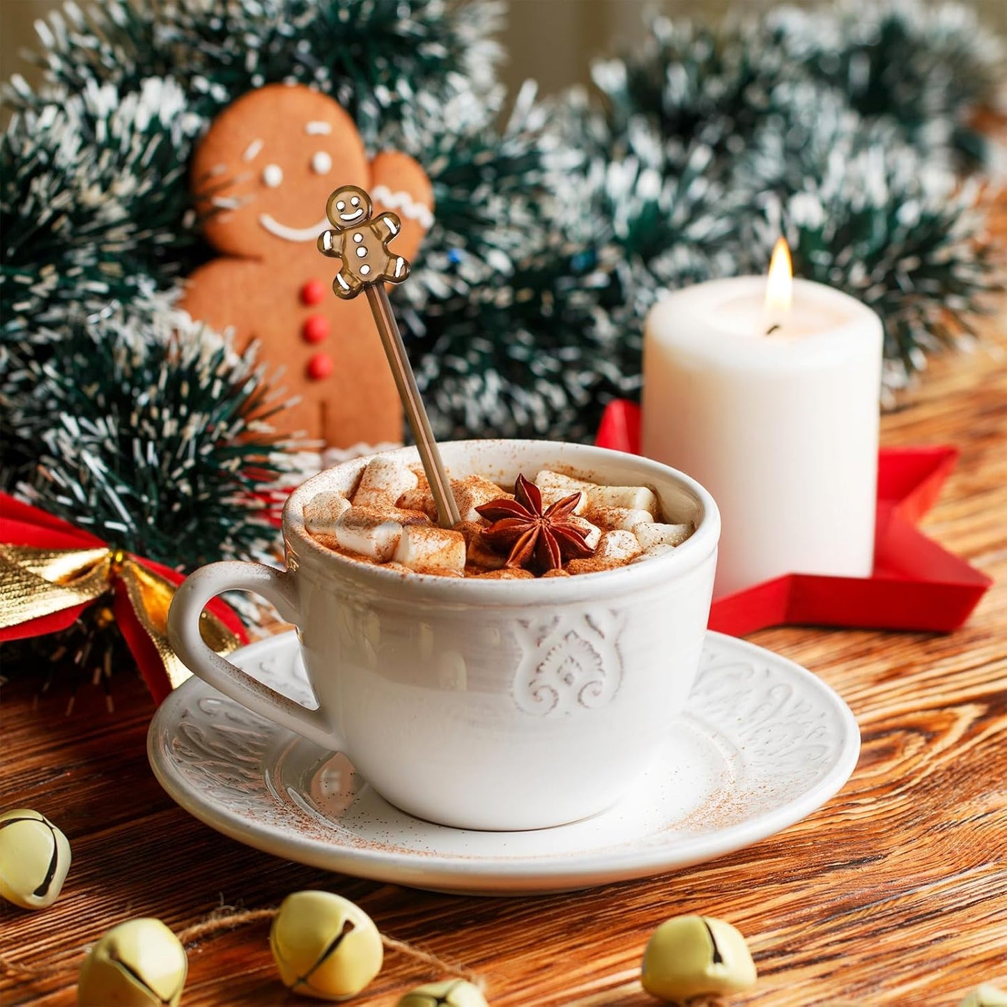 12 Pcs Christmas Glass Drink Stirrers 7 Inch Xmas Stir Sticks Reusable 3D Coffee and Cocktail Stirrers Hot Cocoa Bar Supplies for Holiday Party Favors (Gingerbread Man)