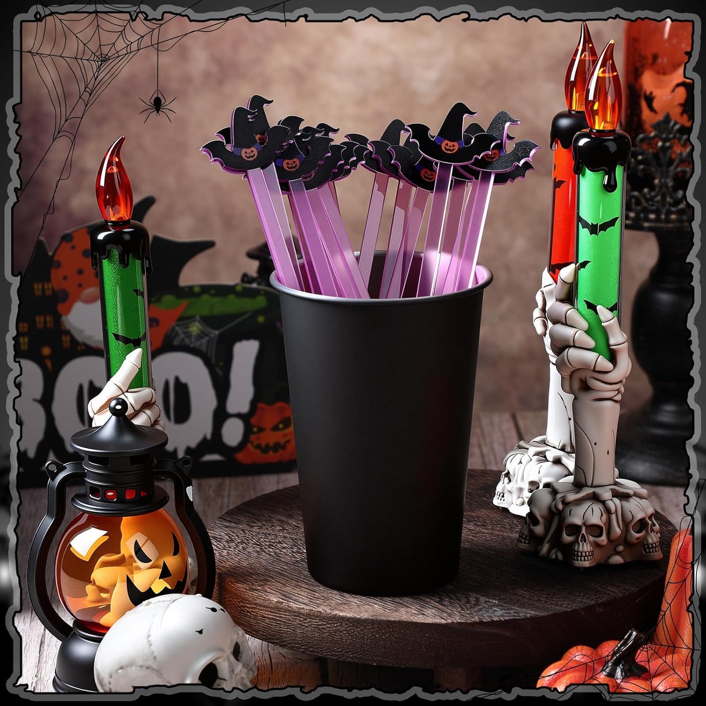 Remerry 18 Pcs Halloween Swizzle Sticks 6.7 Inches Halloween Reusable Stir Sticks Acrylic Drink Stirrers Witch Cocktail Coffee Stirrers Bulk for Coffee Bar Cocktail Milk Party Decor(Witch)