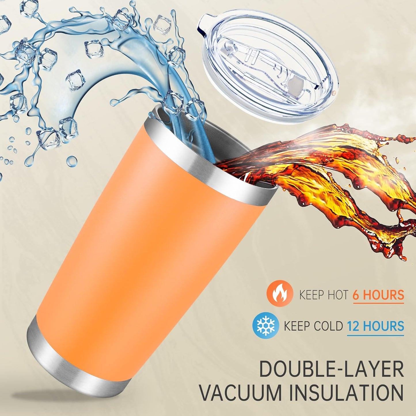 20 oz Tumblers Bulk Stainless Steel Tumbler with Lid Double Wall Vacuum Insulated Coffee Mug 20oz Powder Coated Cup for Hot and Cold Drinks, Orange, 12 pack