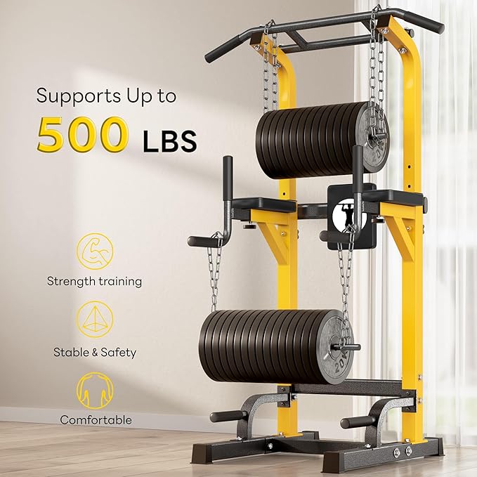 SogesHome Power Tower Pull Up Bar and Dip Stand 10 Adjustable 500LBS