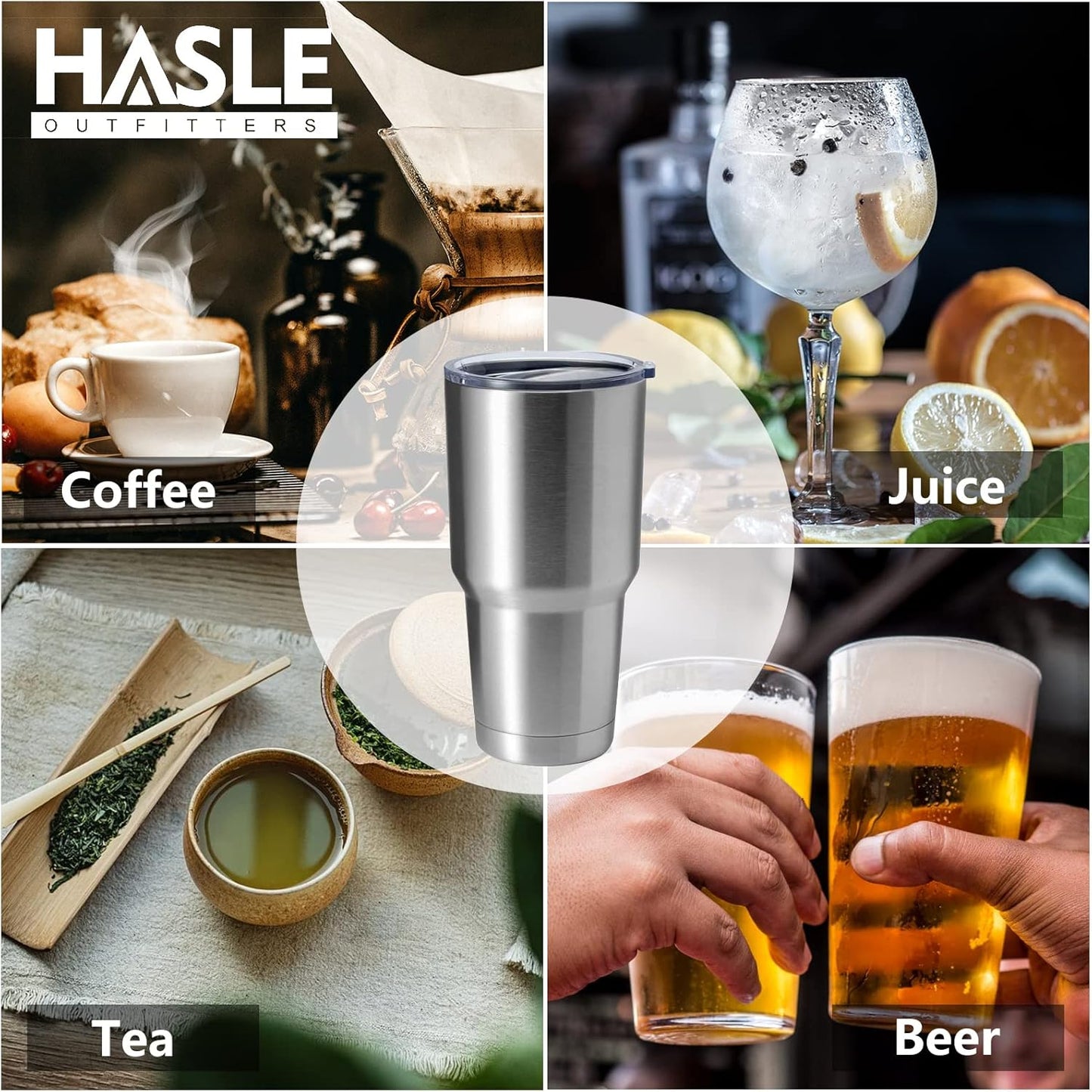 HASLE OUTFITTERS 30oz Stainless Steel Tumbler, Double Wall Vacuum Insulated Travel Mug Tumbler, Durable Insulated Coffee Mug, Gift Box Set (Silver, 8)