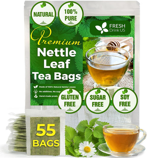 FreshDrinkUS, 55 Nettle Leaf Tea Bags, 100% Natural & Pure from Nettle Leaves. Loose Leaf Nettle Herbal Tea. Nettle Leaf Tea. No Sugar, No Caffeine, No Gluten, Vegan.