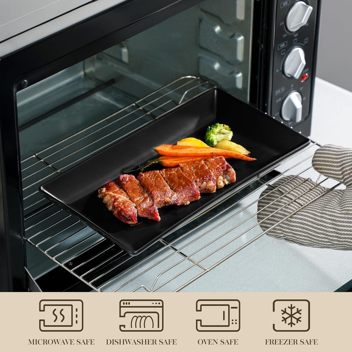 MALACASA 3 Tier Serving Trays for Party, Stoneware Serving Platters and Trays, 12 Inch Tiered Tray Stand, Fruit Tray, Trays for Serving Food, Black Dessert Stand with Collapsible Sturdier Metal Rack