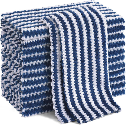Homaxy 12 Pack Kitchen Dish Cloths, Ultra Soft and Absorbent Dish Towels, Reusable Fast Drying Microfiber Cleaning Cloth, Coral Velvet Wave Design No-lint, 10 x 10 inches, Navy Blue