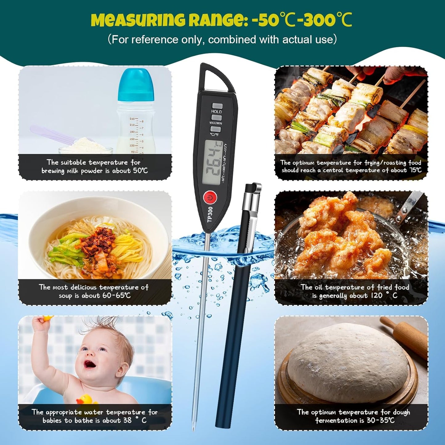 10 Set Waterproof Food Thermometer for Water, Liquid, Candle and Cooking Digital Meat Thermometer with Long Probe Instant Read for Kitchen BBQ Grill Candy (White)