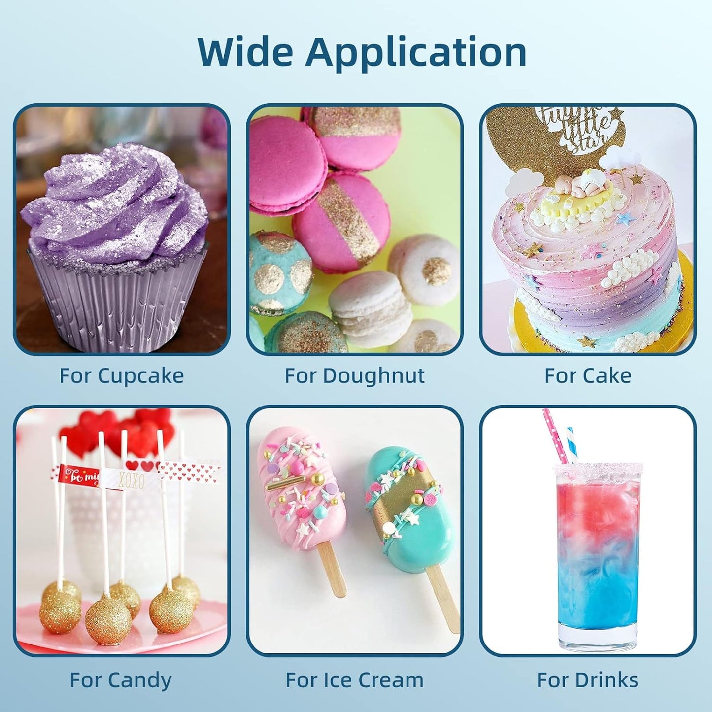 Edible Glitter Set - Luster Dust Edible Set 12 Metallic Colors - Food Grade Coloring Glitter Shimmer Dust Powder, Dusting Powder for Cake Decorating, Baking, Drinks, Fondant, Candy, Cookie - 5g Each