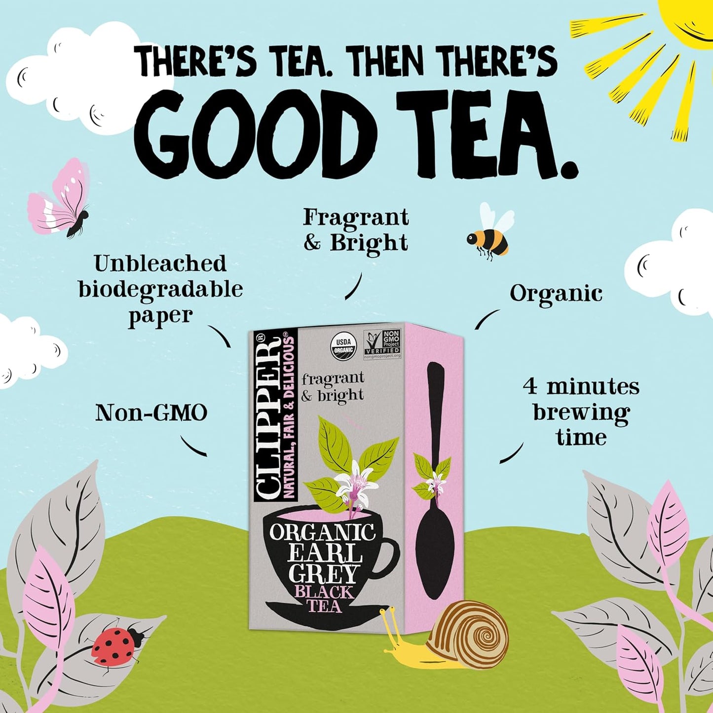 Clipper Tea, Earl Grey, Organic Tea with Citrus Begamot, Plant Based, Black Tea, Caffeinated British Tea, 6 Pack, 120 Unbleached Tea Bags