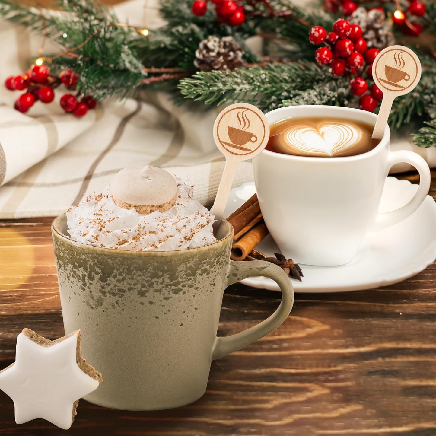 100Pcs Coffee Stirrers-5.9 Inch Natural Wooden Stir Sticks with Round Ends, Disposable Biodegradable Cafe Grade Coffee Stir Sticks Wood Beverage Mixer for Coffee Cocktails Milk Tea