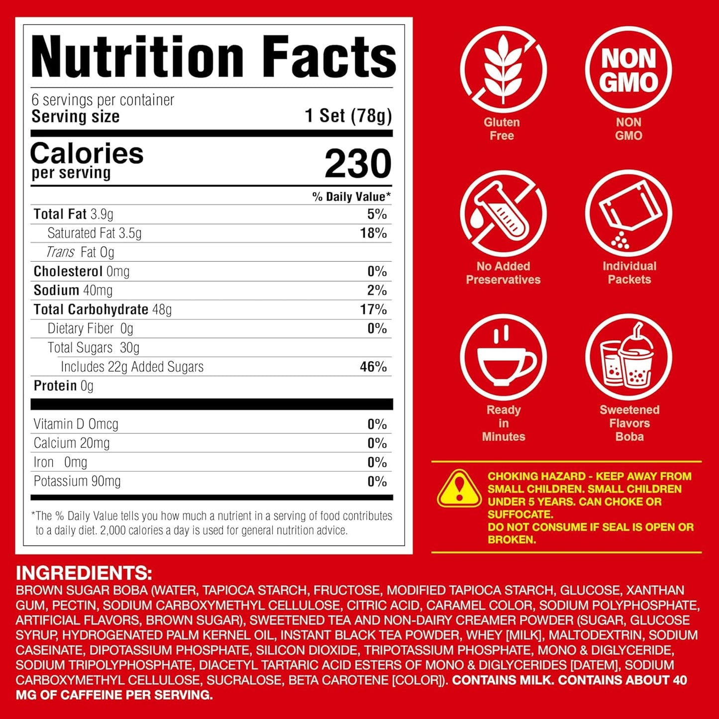 J WAY Instant Boba Bubble Pearl Milk Tea Kit with Authentic Brown Sugar Tapioca Boba, Ready in Under One Minute, Paper Straws Included - 6 Servings