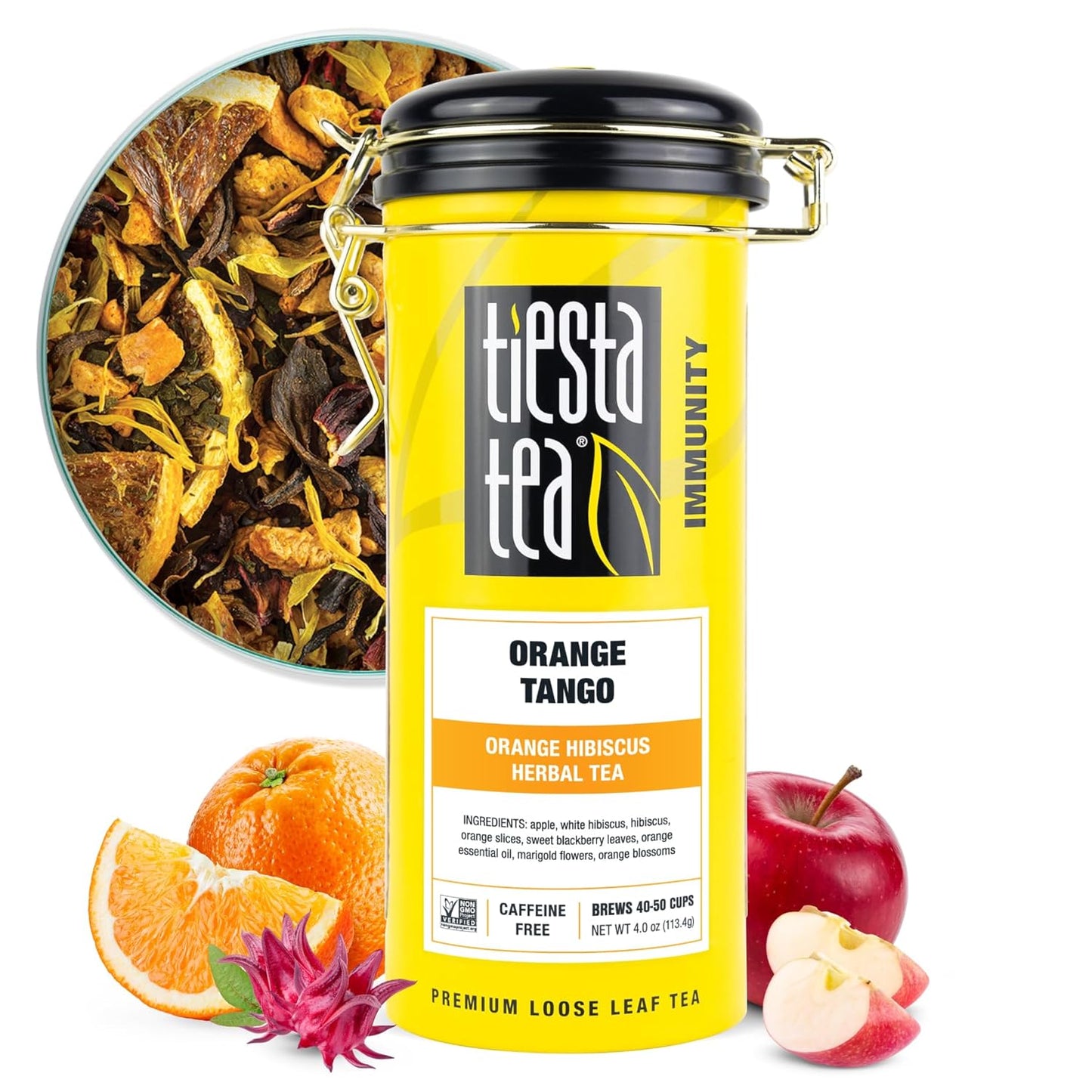 Tiesta Tea - Orange Tango, Loose Leaf, Orange Hibiscus Herbal Tea, Premium Non-Caffeinated Fruit Blend, Makes Hot or Iced & Up to 50 Cups, 4oz Refillable Tin