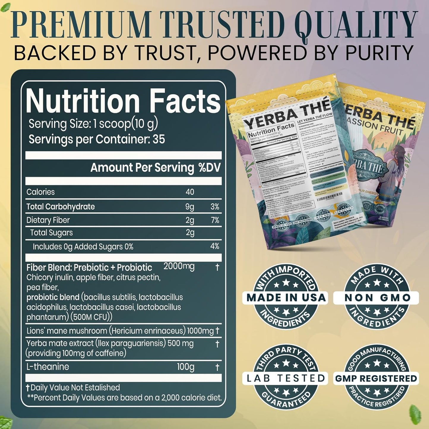 Ancient Diosa - Yerba Mate Tea Powder 350g, 35-Servings - Passion Fruit Flavor Clean Energy Drink Superfood - Support Gut Health, Probiotics and Prebiotics, Reduce Brain Fog, Relaxation & Focus Blend