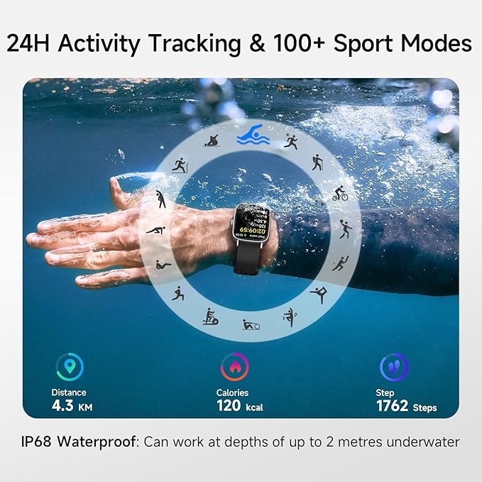 Smart Watch, 1.85" HD Smartwatch for Men Women (Answer/Make Calls), 100+ Sport Fitness Watch with Heart Rate/Sleep/SpO2 Monitor, IP68 Waterproof Reloj Inteligente Compatible iPhone/Samsung/Android