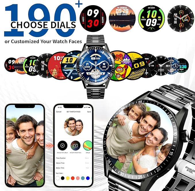 Smart Watch for Men with Answer/Make Calls, 1.39" HD Always Display Fitness Tracker Watch with Waterproof 190+Sports Modes Health Monitor Sleep Monitor for iOS Android (Black)