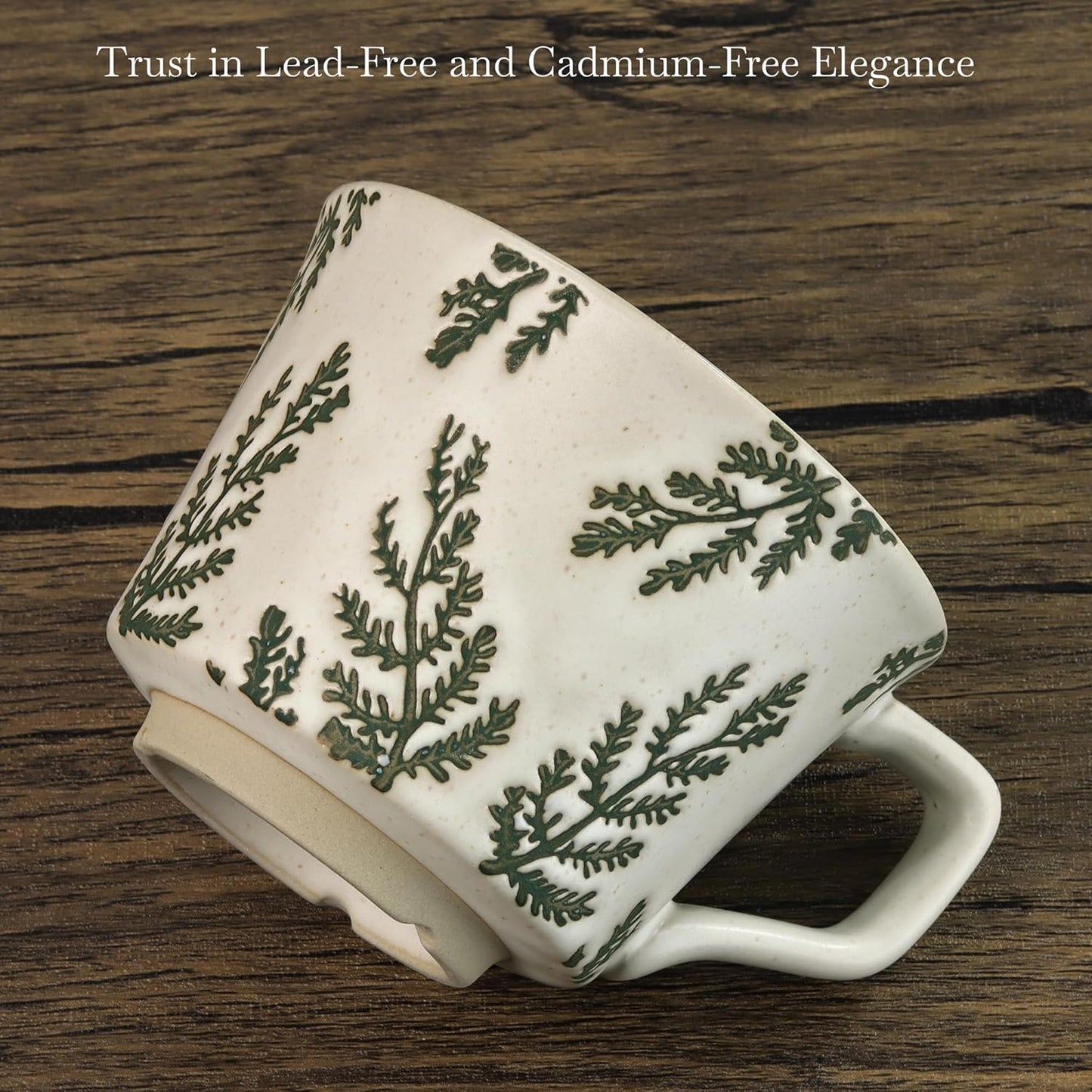 Ceramic Coffee Mug, 12 oz Novelty Unique Teacup with Large Handle, Stoneware Cup for Tea Mocha Latte Cappuccino Espresso (Set of 4, Butterfly Grass Ivy and Leaf)