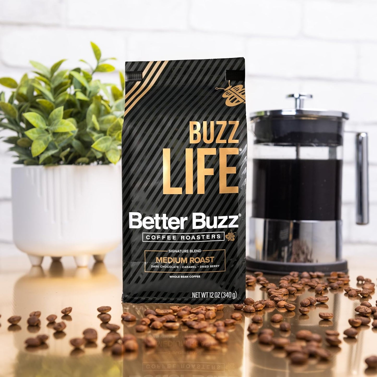 Better Buzz Life Blend (Buzz Life) Whole Bean Coffee Medium Roast, 12 Ounce (Pack of 1), Small Batch Roasted Arabica Coffee Beans, Dark Chocolate Notes
