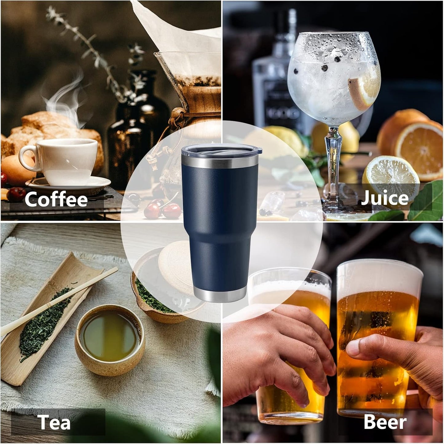 HASLE OUTFITTERS 30oz Stainless Steel Tumbler, Double Wall Vacuum Insulated Travel Mug Tumbler, Durable Insulated Coffee Mug, Gift Box Set (Navy, 4)