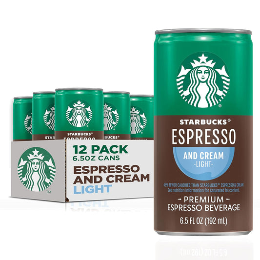 Starbucks Ready to Drink Coffee, Espresso & Cream Light , 6.5oz Cans (12 Pack) (Packaging May Vary)