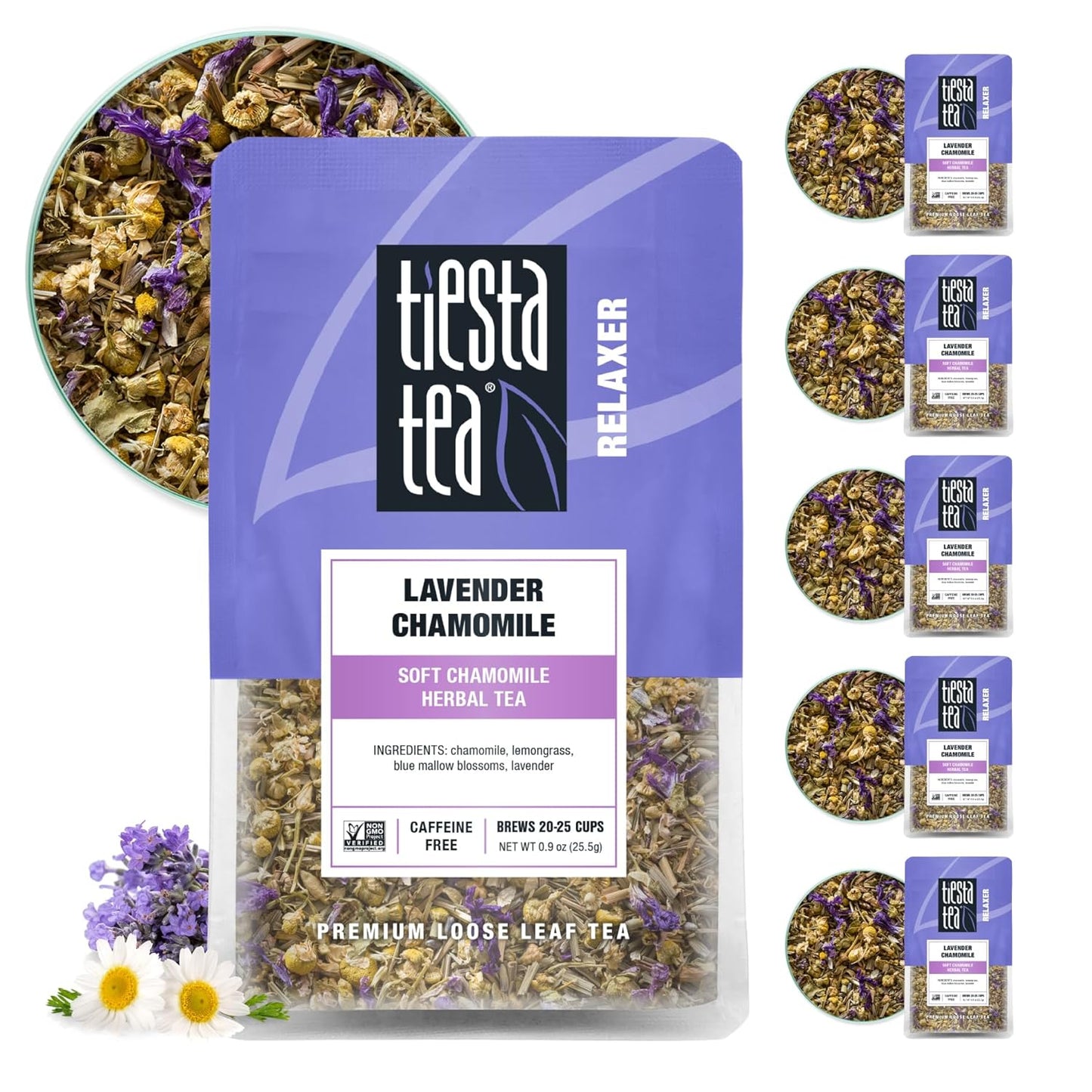 Tiesta Tea - Lavender Chamomile | Loose Leaf | Soft Chamomile Herbal Tea | Premium Non-Caffeinated Blend | Make Hot or Iced & Brews Up to 25 Cups | 5.4 Ounce Resealable Pouch, Pack of 6