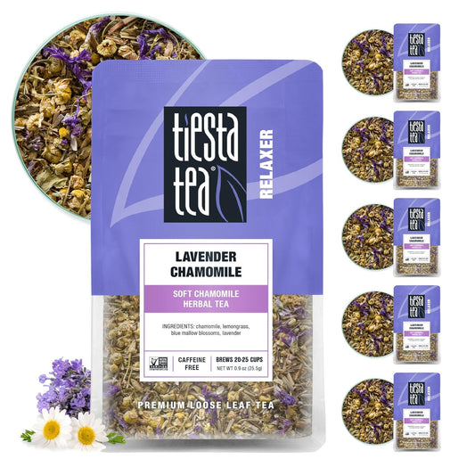 Tiesta Tea - Lavender Chamomile | Loose Leaf | Soft Chamomile Herbal Tea | Premium Non-Caffeinated Blend | Make Hot or Iced & Brews Up to 25 Cups | 5.4 Ounce Resealable Pouch, Pack of 6
