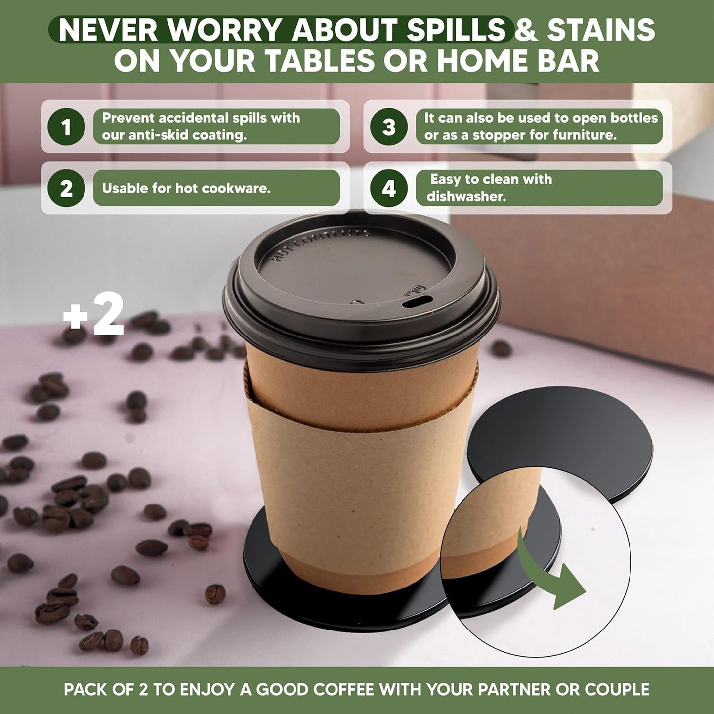 Barista Emperor® SUPER PACK Coffee Bar Organizer for Countertop, Silicone Mat and 2X Silicone Coasters - Tea Organizer Station with Removable Drawers - Office Coffee Station for Countertop