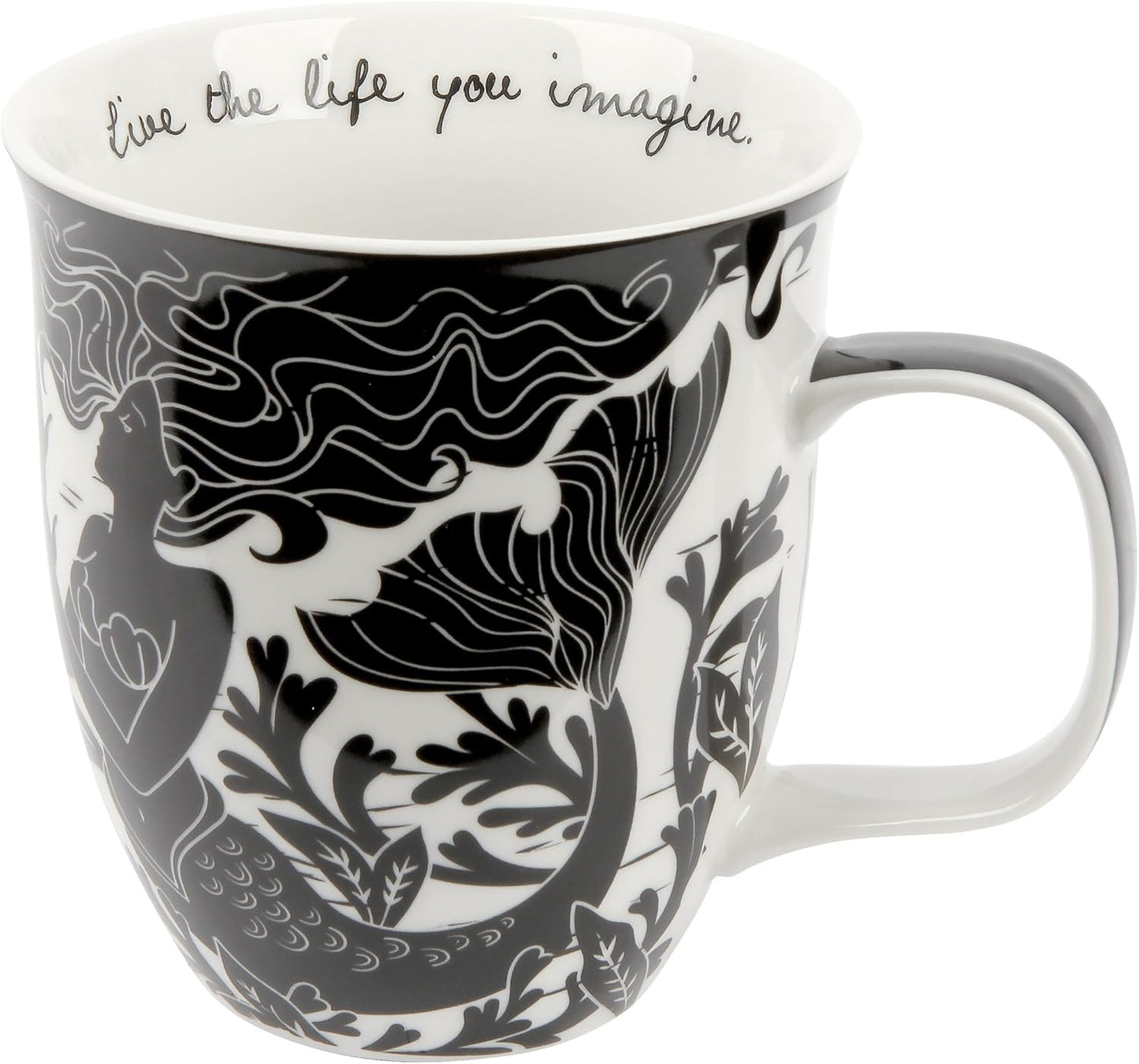 Karma Gifts 16 oz Black and White Boho Mug Mermaid - Cute Coffee and Tea Mug - Ceramic Coffee Mugs for Women and Men
