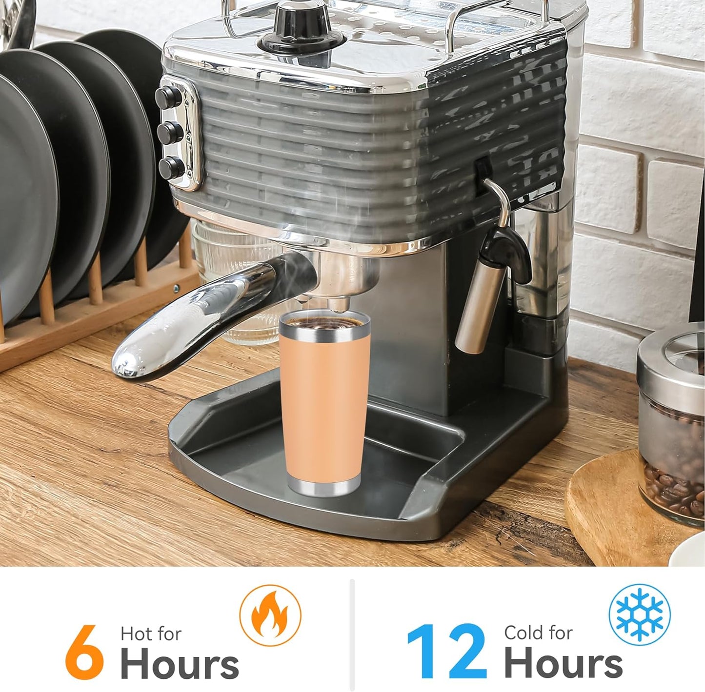 20 oz Tumbler Stainless Steel Tumblers Bulk with Lid Double Wall Insulated Coffee Tumbler Cups for Hot & Cold Drinks Powder Coated Travel Coffee Tumbler Mug Metal (Cream Orange, 12 pack)