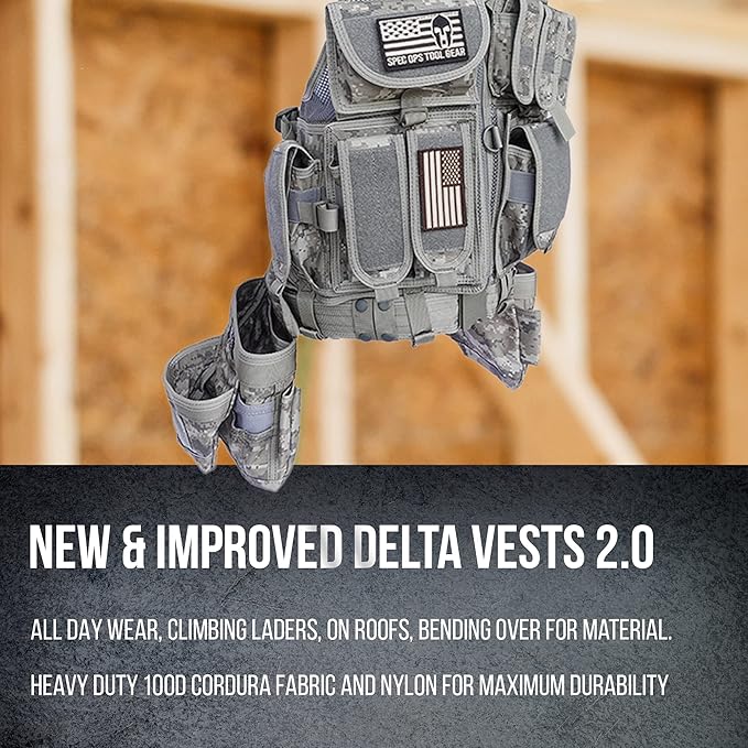 SOTG Delta Tactical Tool Vest with Tools Pouches, Lightweight & Durable Construction Vest with Weight Dispersal Technology