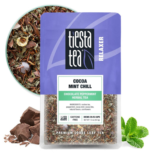 Tiesta Tea - Cocoa Mint Chill Loose Leaf Tea, Chocolate Peppermint Herbal Rooibos Blend, Non-Caffeinated, Brew Hot or Iced, Makes Up to 25 Cups, Resealable Pouch, 1.5 Ounce