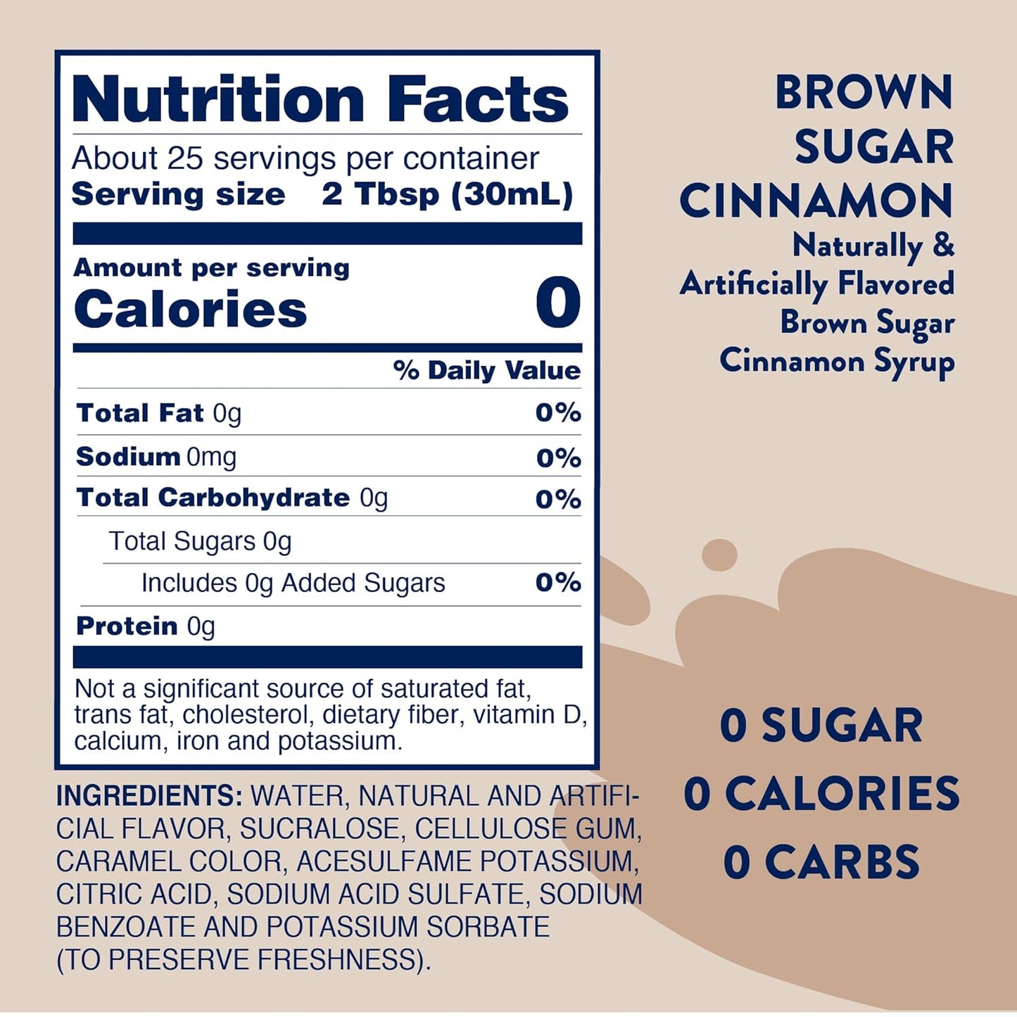 Jordan's Skinny Syrups Sugar Free Coffee Syrup, Brown Sugar Cinnamon Flavor Drink Mix, Zero Calorie Flavoring for Latte, Protein Shake, Food and More, Gluten Free, Keto Friendly, 25.4 Fl Oz, 1 Pack