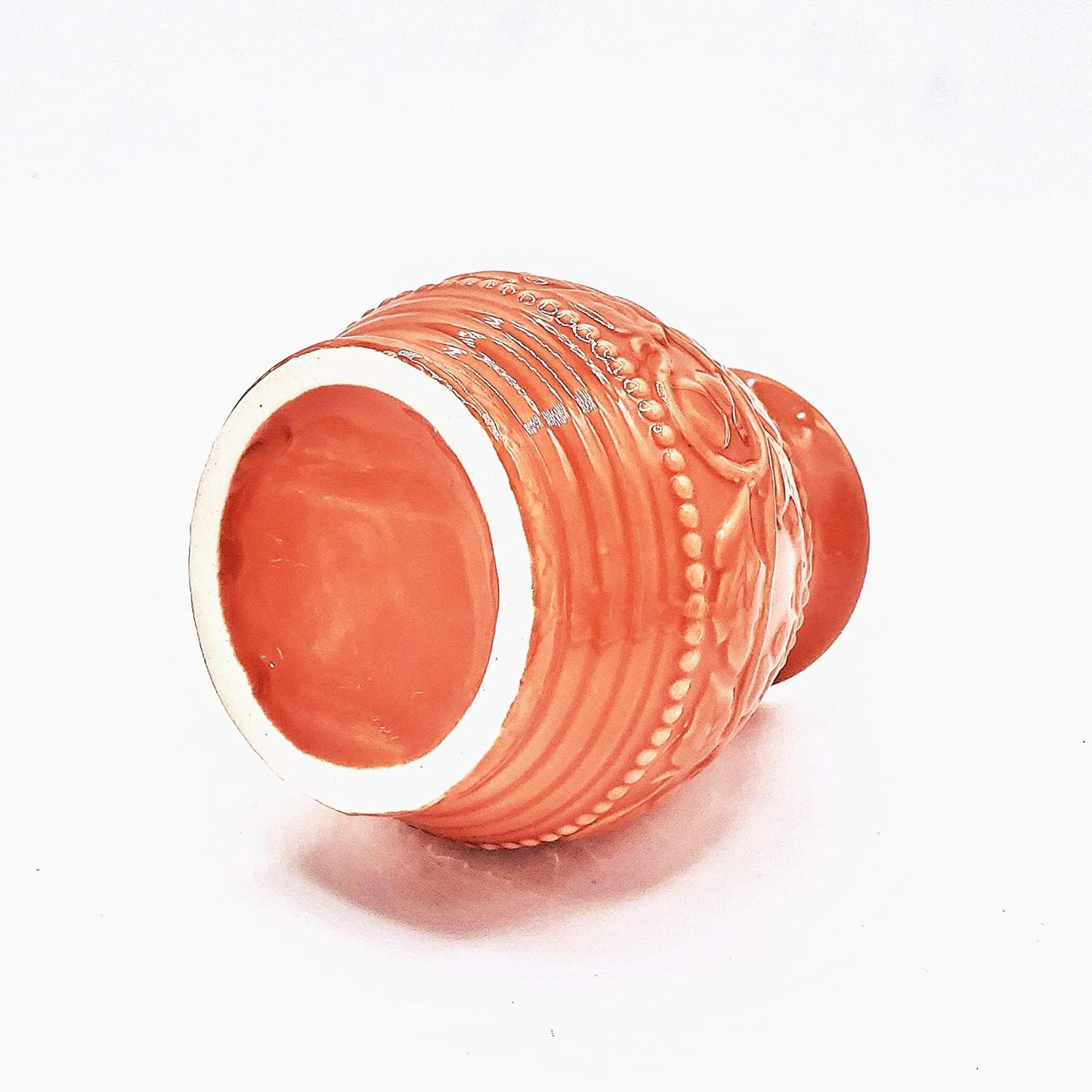 Ceramic Yerba Mate Gourd With Emboss Calabash Pattern (Coral With Straw)
