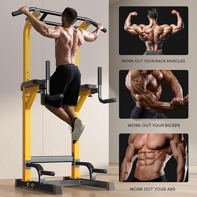 SogesHome Power Tower Pull Up Bar and Dip Stand 10 Adjustable 500LBS