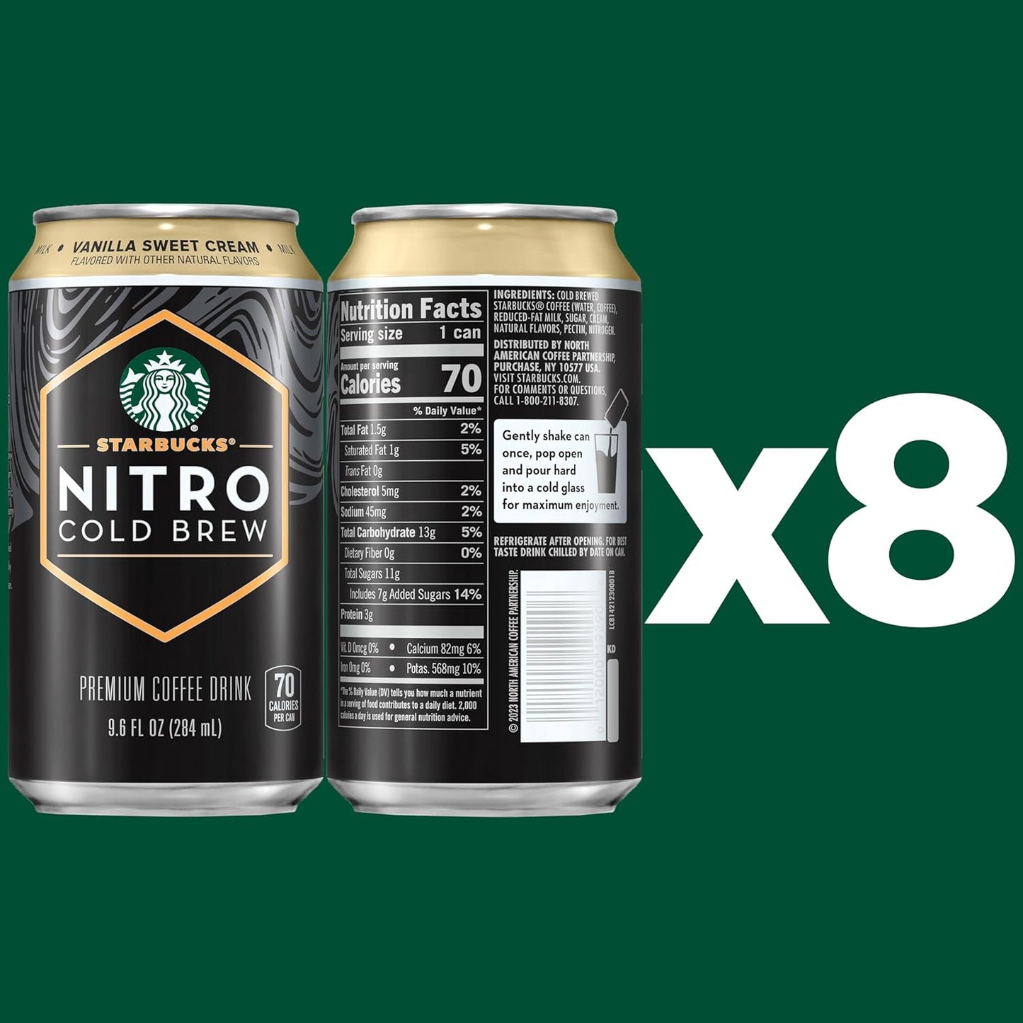 Starbucks Nitro Cold Brew, Vanilla Sweet Cream 9.6 fl oz Can (8 Pack) (Packaging May Vary)